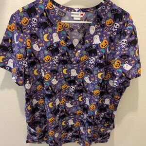 White cross Halloween scrub top xl